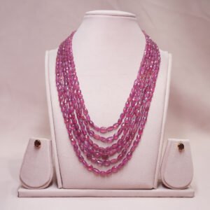 Natural Ruby Oval Cut Shape Beads Mala