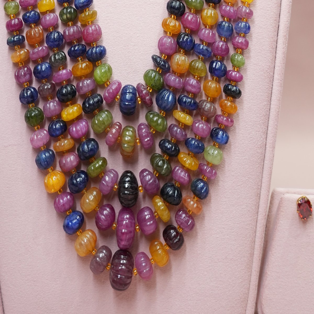 Multi Sapphire Kharbuja Beads Mala - Image 2